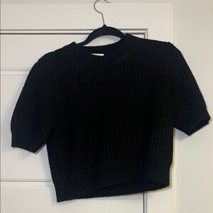 Black Ribbed Knit Women's Top